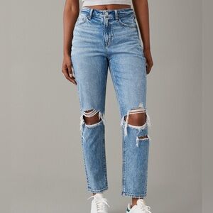 American Eagle Outfitters Light Blue Distressed Straight Leg Jeans